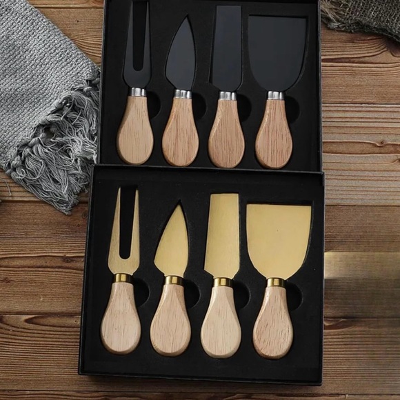 Other - Elegant Wooden Handle Gold Cheese Knife Set